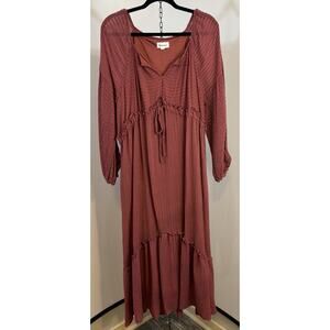 &Merci Dusty Rose Tiered Maxi Boho Dress - Size L